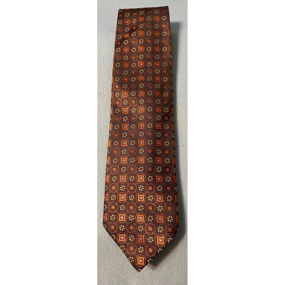 Luciano Gatti Elite Mens Brown‎ Orange Geometric Silk Necktie Italy NWT